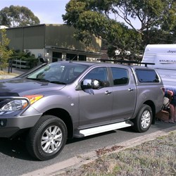 setting out on the first trip with van in tow