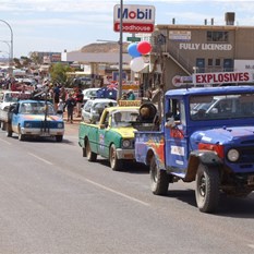 Brightly painted Explosives utes.