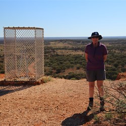 Ali next to Len Beadell's memorial