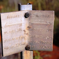 This was a new sign someone had erected to help guide the way; already someone else had tried to break it off