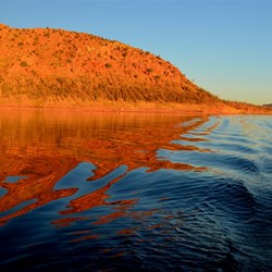 Sunset turns water into fire Lake Argyle WA