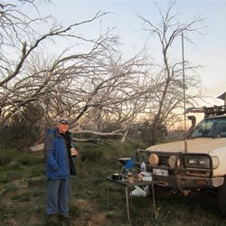 Once the sun goes down it's freezing in the high country, even in late December.  Notice the tent-levelling device under the front wheel