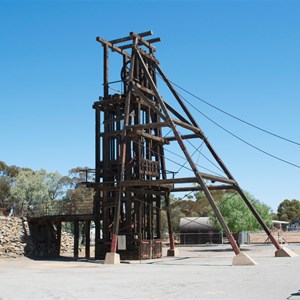 Pulley structure to wind drum from 1,700ft. Broken Hill.