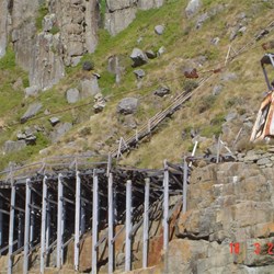 Ruins of loading area and crane for lighthouse on Tasman Island