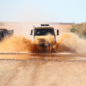Larry negotiating a water obstacle