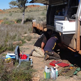 Mick and Jaydub fixing the errant airbag