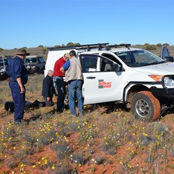 Less than 5 minutes from camp, and Peter suffer the first of many punctures.