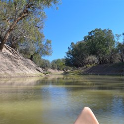 view of the Darling River from the front of the canoe...peaceful and scenic, even at this low water level