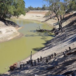 Darling river and remains of foundations of slip wharf at old Dunlop farm