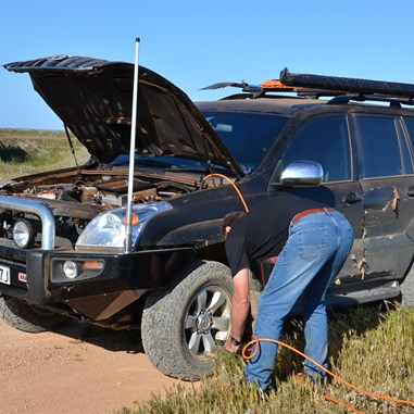 Time to inflate our tyres just before Nullarbor Roadhouse