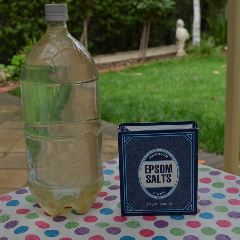 It has taken 2 weeks of natural setting to achieve the same results of 6 hours of settling with Epsom Salts