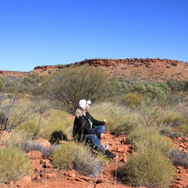 Gaby enjoying her lunch break with Watson Range in background