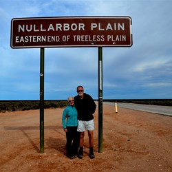 John and I pose for the obligatory photo beneath the Nullarbor sign