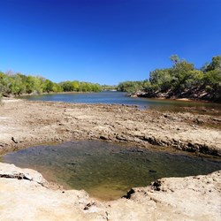 An inviting pool, but no swimming here