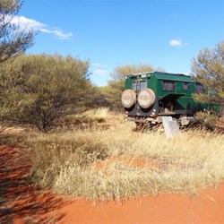 Down the grader track and onto a clear patch to camp