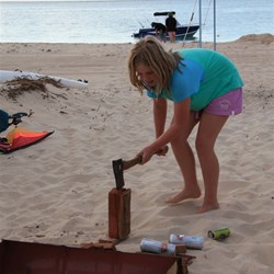 David taught the girls how to chop wood