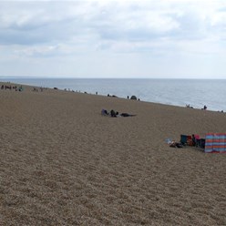 Beachgoers on Chesil Beach
