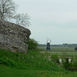 Roman ruins and windmill in Norfolk