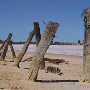 Old water trough by a salt lake