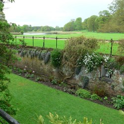 Sunken garden with the lake in the background.
