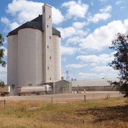 Trucks pulling into the silo