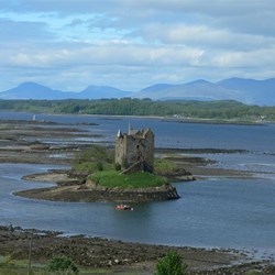 The tide is out at Stalker Castle.
