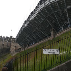 Approaching Edinburgh Castle, under the parade ground seating.