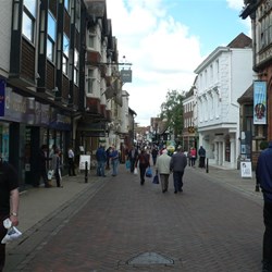 Narrow Canterbury street - there is a cathedral near here.
