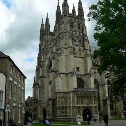 Canterbury Cathedral is hemmed in by other buildings.