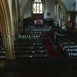 View from the gallery, showing some of the original woodwork.