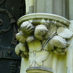 Carvings of flowers and fruit are a feature of this attractive church.