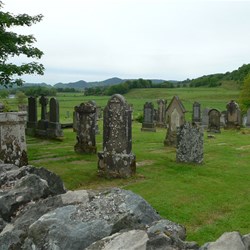 Part of the graveyard with glorious view along Kilmartin Glen