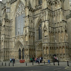 The almost overwhelming west door and "Heart of Yorkshire" in the window.