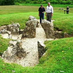 Nympsfield Longbarrow at Coaley Peak showing the internal chambers.