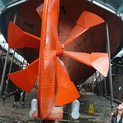 The revolutionary propeller viewed from below the waterline.
