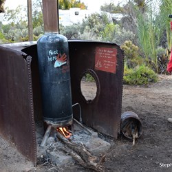 The shower facilities - with the donkey water heater