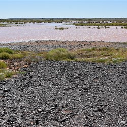 Mini Lakes over the black gibber country heading north to Abminga