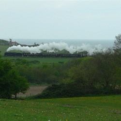 The Sherringham steam train, hard to miss with its billowing cloud of steam.