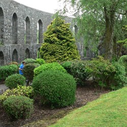 Inside the vast stone structure there is a pleasant garden.