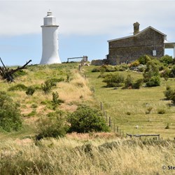 The Lighthouse and Light Keepers Cottage from the path to the lighthouse