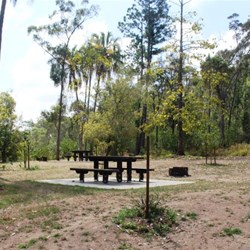 Picnic tables are placed between the sites at Red Rock