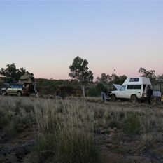 The campsite at Tjarra - Note the tyre about to be have the bead broken.