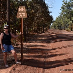 Fiona by the 370 Kilometre sign from Nhulunbuy 