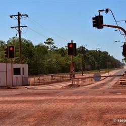 Stop lights crossing on the main road into Weipa