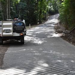 Heavy ribbing on the concrete road to aid traction when wet on the Bloomfield Track