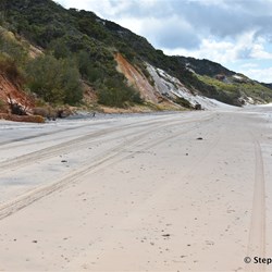 The track along the beach at low tide