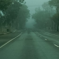 Heading out of Broken Hill in the fog.