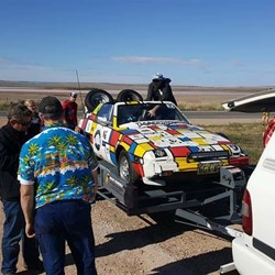 Team Thunderbox's Fiat is loaded onto the trailer once again.  Photo: Kelvin Woods/Russell Clayton