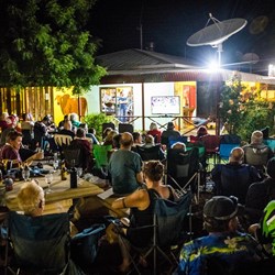 Watching State of Origin at Burke and Wills Roadhouse.  Photo: Lachlan Gardiner