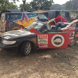 Team Lost Claus's Santa sleigh, now sporting a Hyundai Excel fuel tank